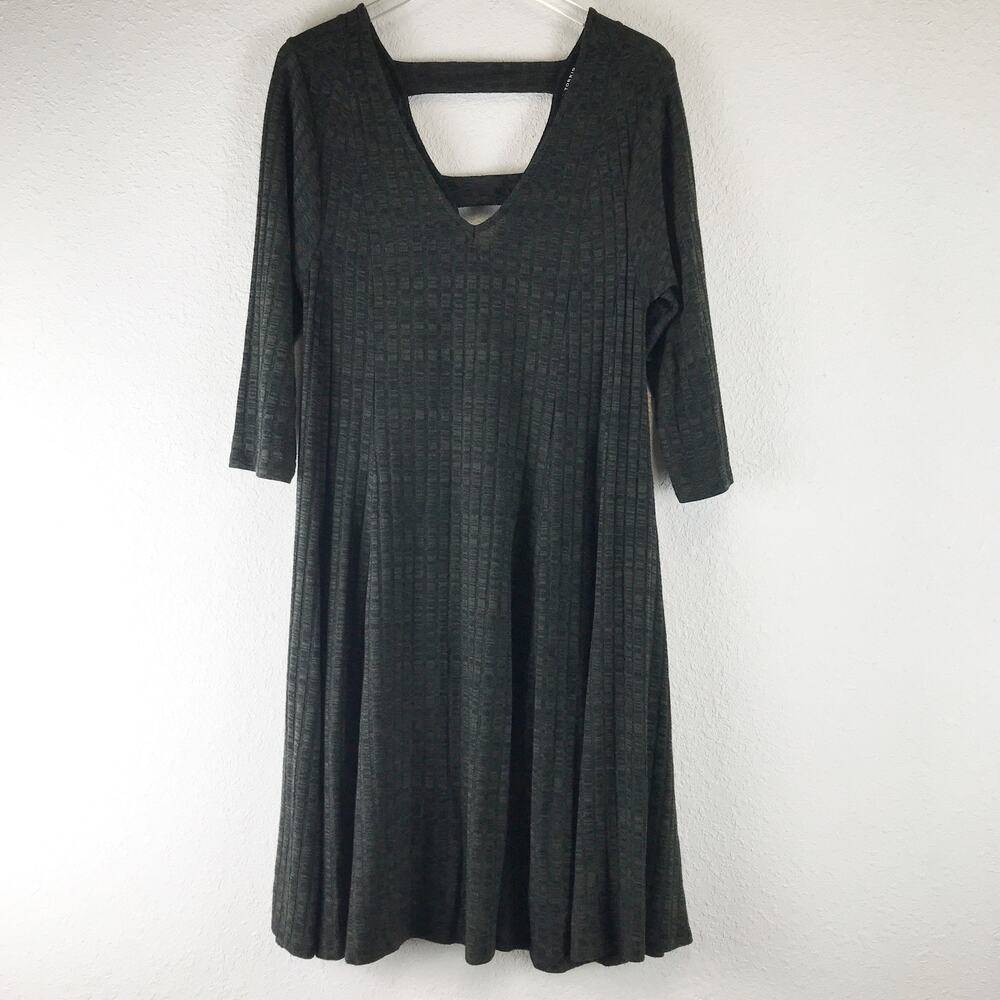 Torrid Ladder Back Ribbed Skater Dress V-Neck Olive Green Swing Plus Size 1X